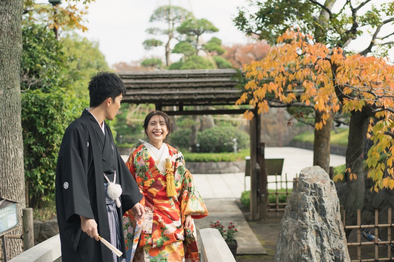 紅葉の美しい季節の庭園撮影