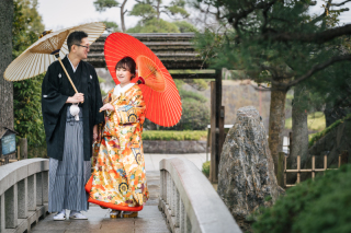 鮮やかなオレンジ色の色打掛♪