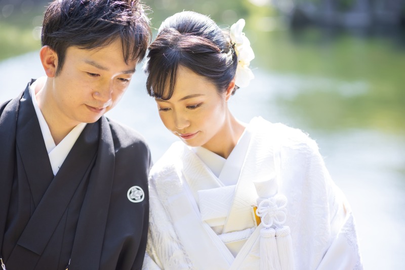 白無垢を着て庭園撮影！