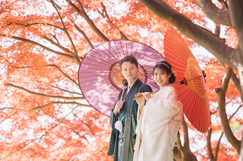 【衣裳追料金加なし/土日料金無料】洋装ロケ(イルミOK)&和装庭園ロケ(紅葉OK)|着物・ドレス&タキシード選び放題!
