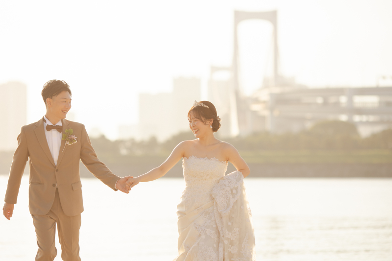 【選べる豪華特典付】お台場サンセット&東京タワーor東京駅｜スタジオ撮影＆２着目ドレス無料《土日追加料金無料》