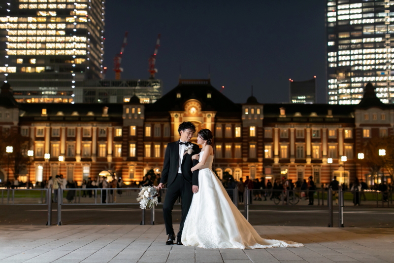 【60日前】東京駅＆丸の内＋東京タワー｜スタジオ撮影＆２着目ドレス無料｜美肌・痩身補正全データレタッチ《土日追加料金無料》