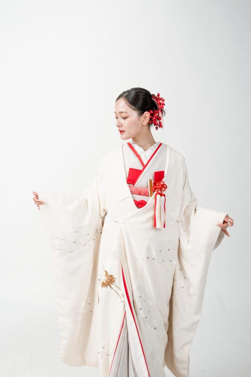 縮緬刺繍若松に鶴