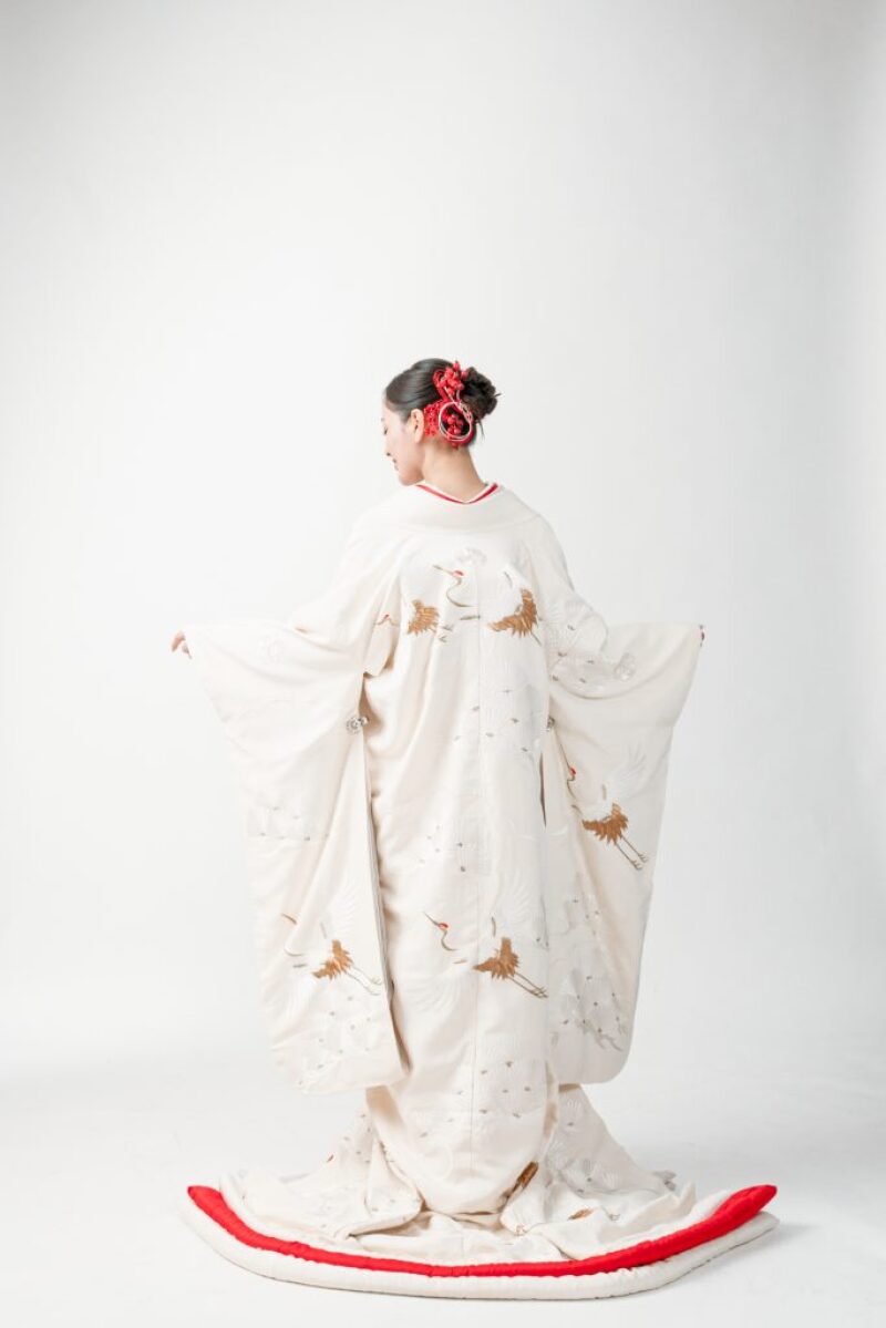 縮緬刺繍若松に鶴