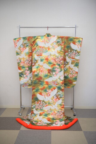 鶴に小花柄(ゴールド)