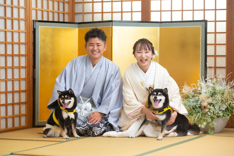【和装】4人(ワンちゃん二匹)で撮影♡