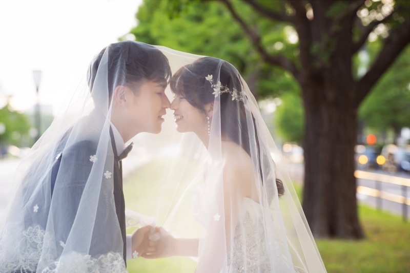 ベールを被って♡