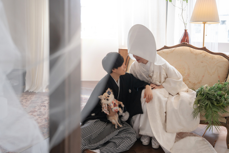 綿帽子をかぶって