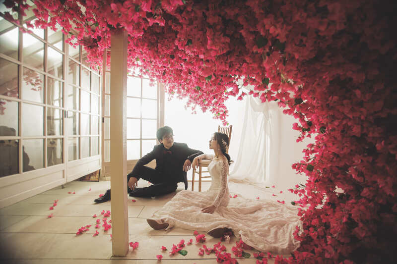 ピンクのお花に囲まれて