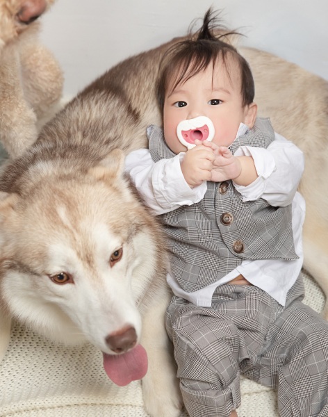 赤ちゃんとワンちゃんのツーショット♬