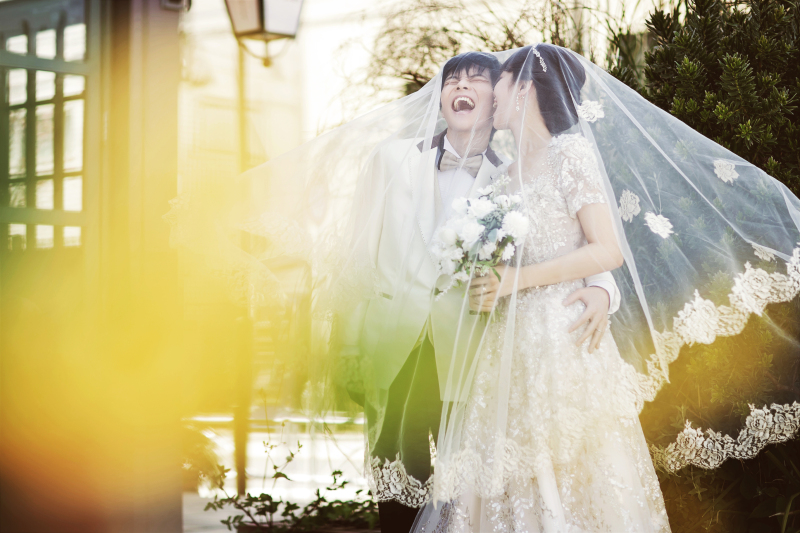 ベールを被って♡