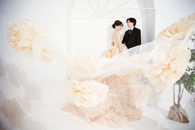 オレンジドレス×ベール