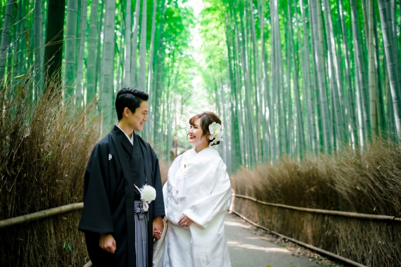 白無垢に着替えて嵐山へ