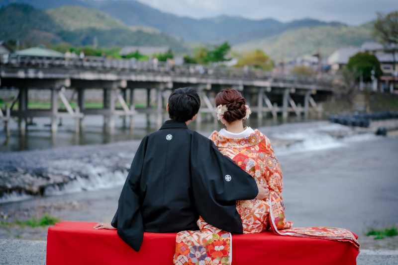 渡った先で眺める渡月橋♪