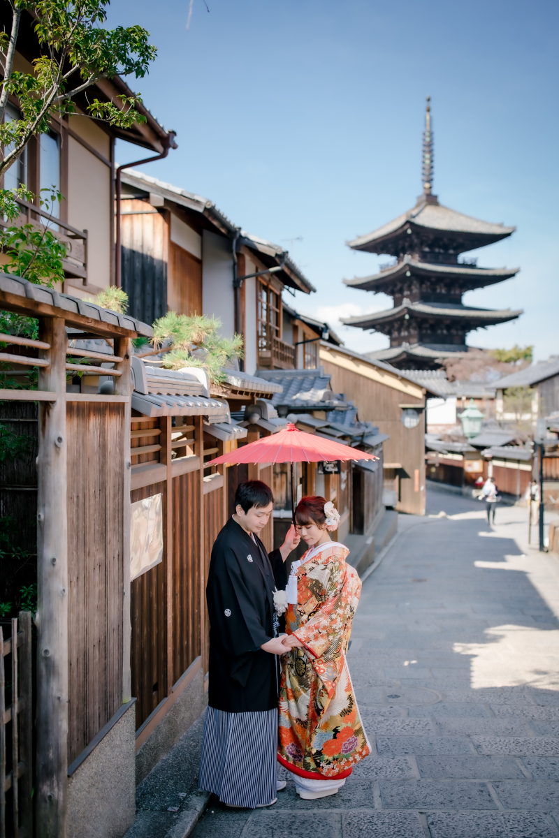 和傘を使って...