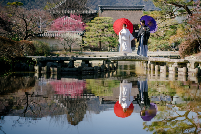 池に映るお二人...池に♡