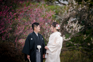 和装前撮りと梅の花