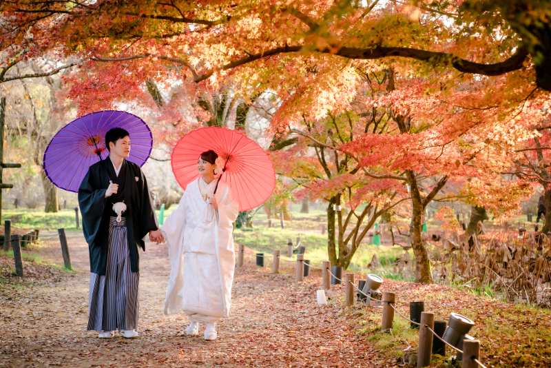 紅葉の木々に囲まれて...