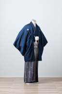 ネイビー紋付×竹柄グレーグラデーション袴