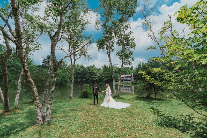 青空と新緑をバックに