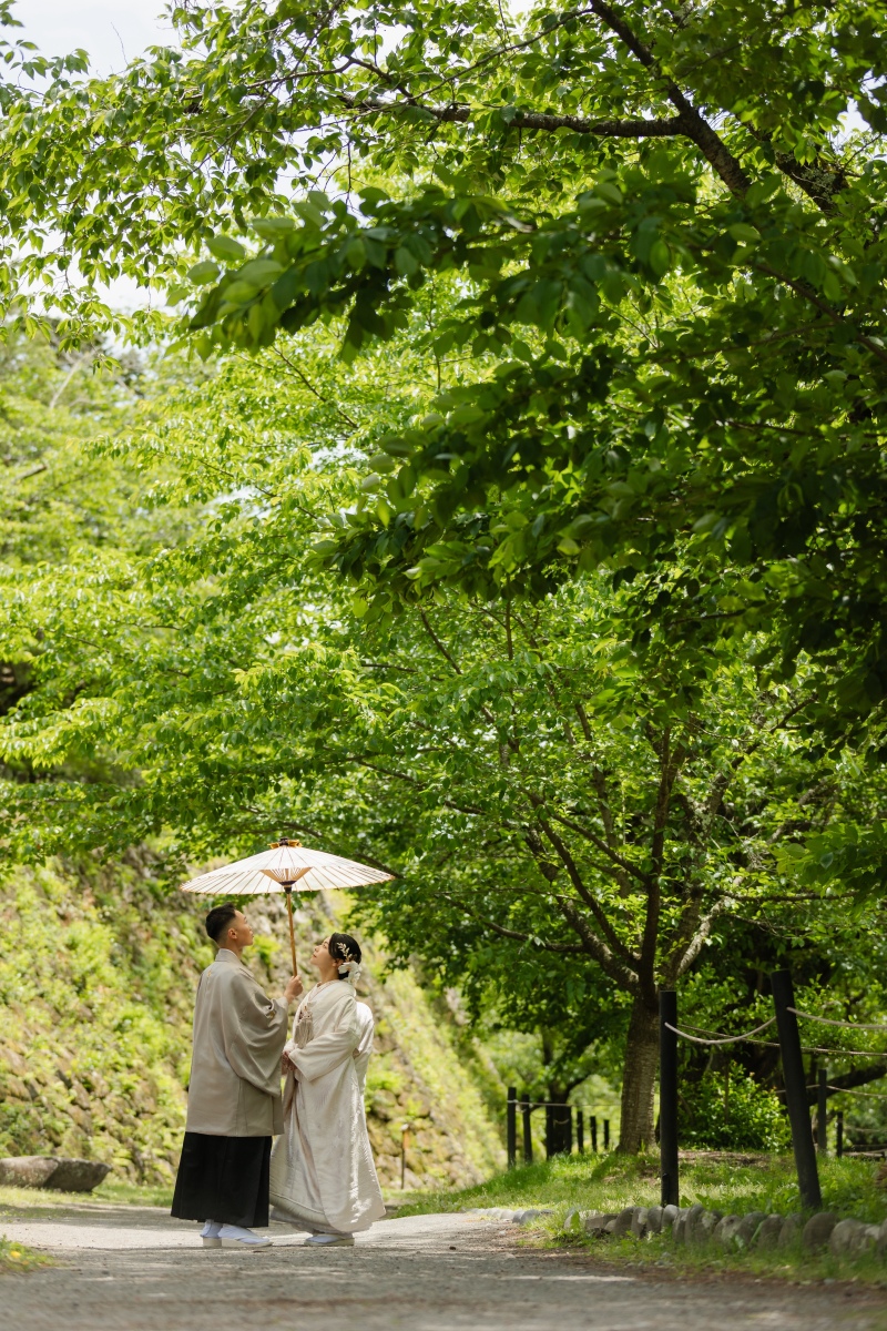 和傘を使って。