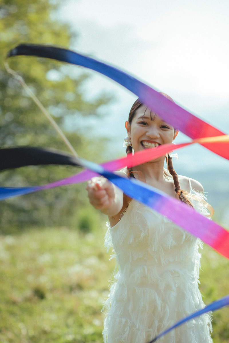 リボン越しの新婦さんがかわいい