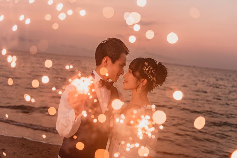 夕日と花火の調和