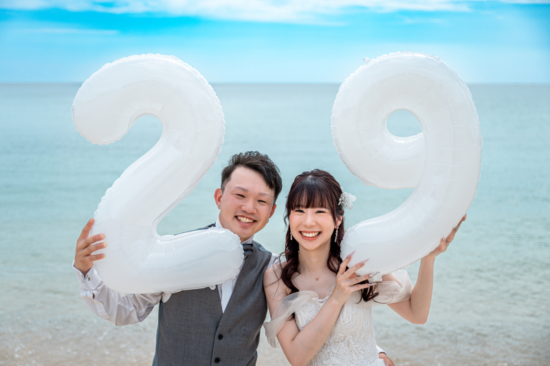 青いビーチ風船スマイル♡