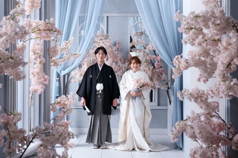 桜に包まれた幻想的な和装撮影