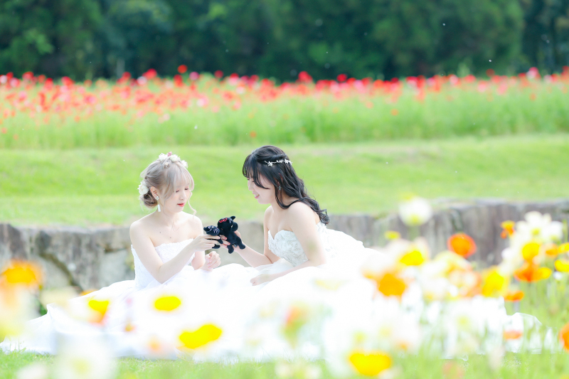 お花に囲まれて