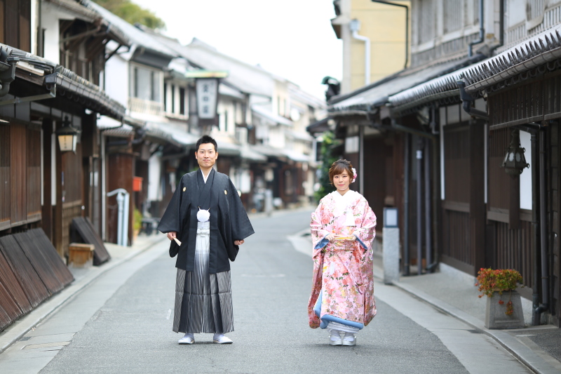 倉敷美観地区の街並みで撮影