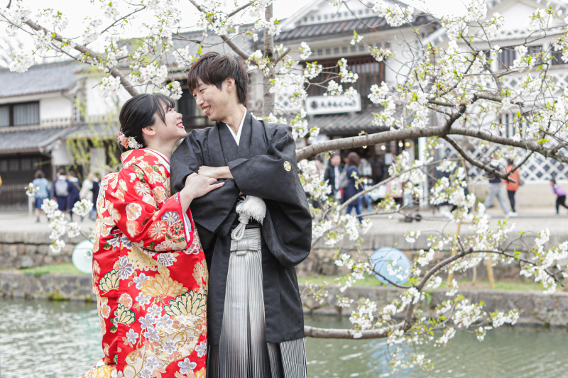 美観地区の桜×和装2点撮影