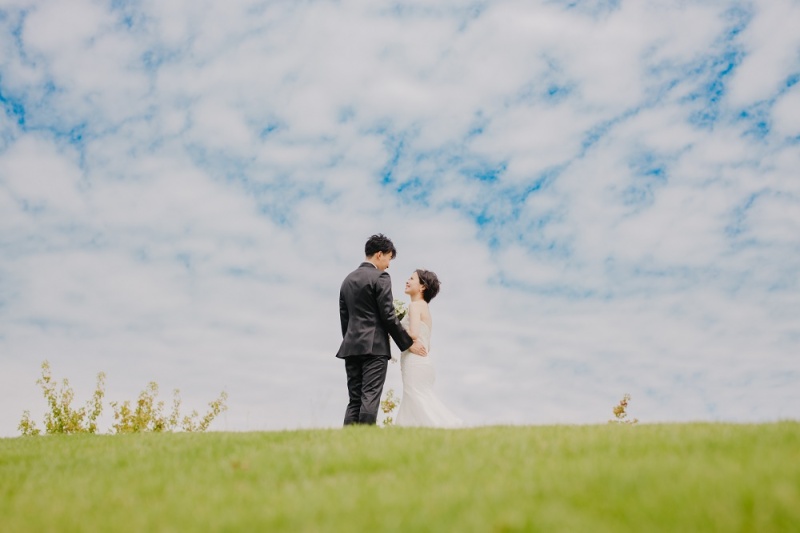 芝と空を背景に