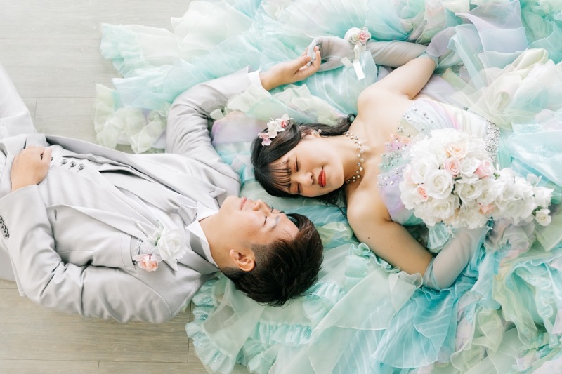 Blue系で統一して｜色打掛＆ウェディングドレス＆カラードレス◇スタジオ◇車