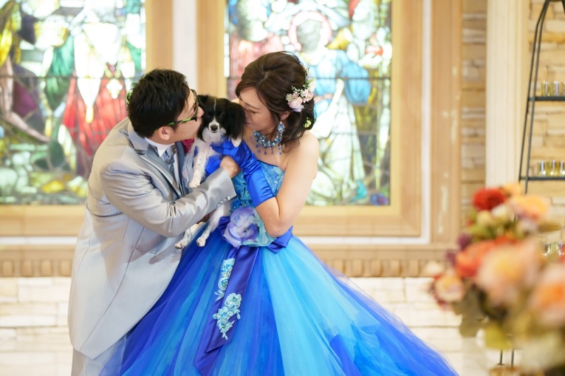 ふんわりドレスと愛犬と|ウェディングドレス×カラードレス◇スタジオ◇ペット