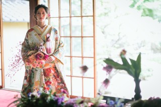 白無垢・色打掛 花柄　白地オレンジグラデーション　284 着物 色打掛 赤地 花ごよみレンタルドレス・衣装ギャラリー