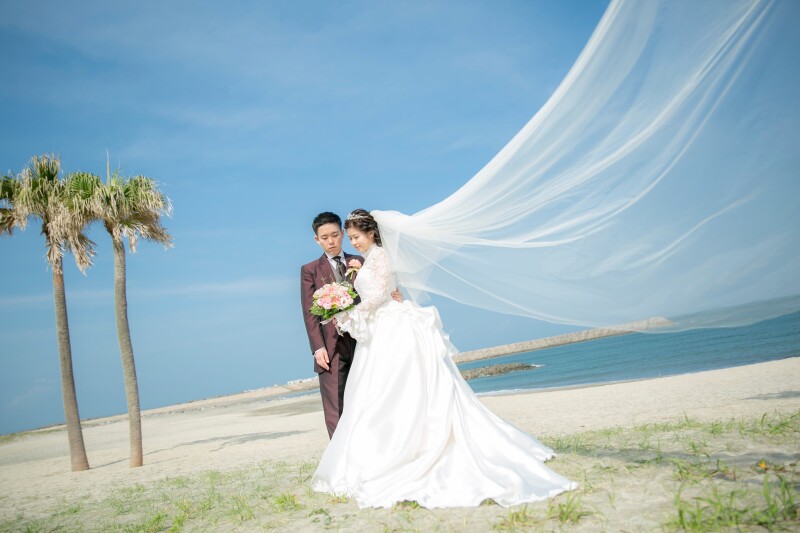 ベールを使った動きのあるカットも