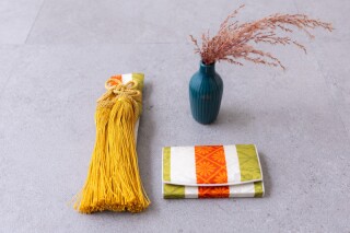 抱え小物【緑白朱染】