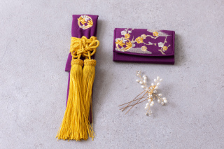 抱え小物【紫刺繍】