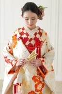 新婦 色掛下 市松 赤