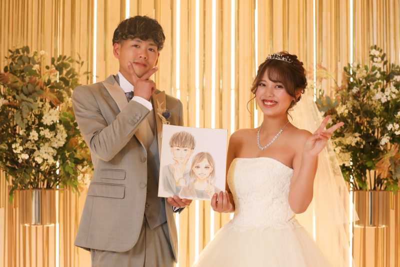 似顔絵と同じポーズで!