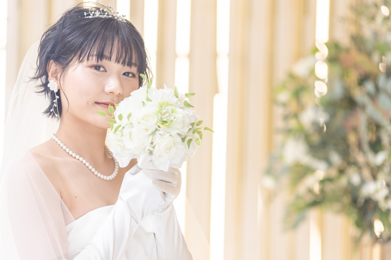 ブーケでお顔かくし