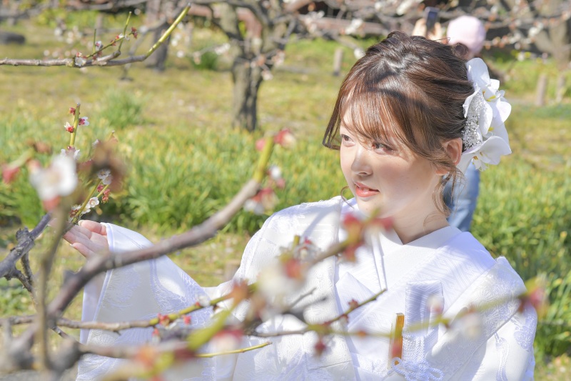 梅の木々とともに