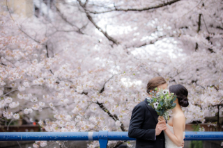 桜ロケーション☆目黒川×洋装