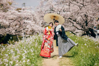 桜ロケーション☆多摩川×和装