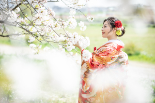 桜×和装×多摩川
