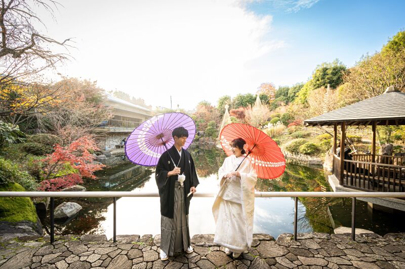 定番アイテム、番傘をもって撮影スタート♪