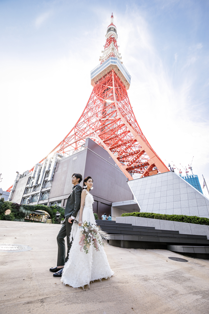 【東京タワー】ドレスフォトプラン＊人気のブランドドレスからセレクトOK！芝公園から臨む絶景ロケーションフォト＊100カット