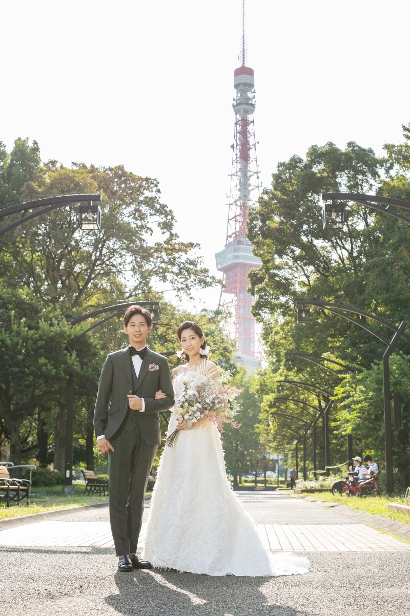 【東京タワー】ドレスフォトプラン＊人気のブランドドレスからセレクトOK！芝公園から臨む絶景ロケーションフォト＊100カット