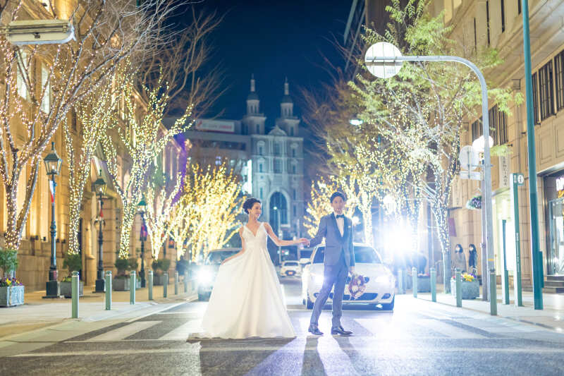 【旧居留地(ナイト)】イルミネーションフォト*ブランドドレスからセレクトできる洋装ロケフォトプラン+データ50カット付